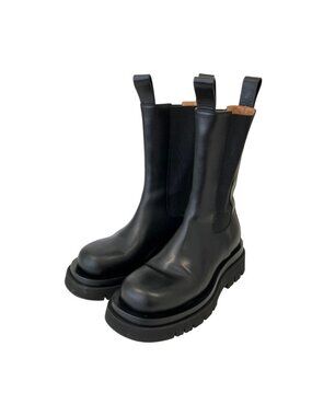 Bottega Veneta Leather Rug Boots Side Gore Chelsea Black